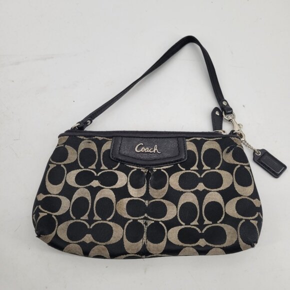 Coach Signature Black and Tan Wristlet Bag - Picture 2 of 4